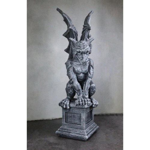 Astoria Grand Large 17" H Gothic Crouching Wise Old Griffin Gargoyle On Pedestal Figurine | Wayfair