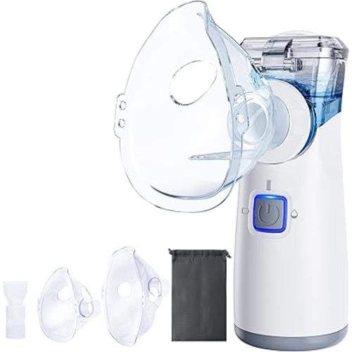 Portable Handheld Mesh Nebulizer, 2 Adjustable Mist Levels, Whisper-Quiet ≤20dB - Compact Travel Nebulizer for Adults & Kids, Home, Office Spacer (Blue)
