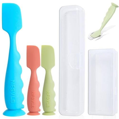 Baby Diaper Cream Spatula with Case,1 Large 2 Mini Diaper Spatula with 2 Case,Butt spatula Baby Diaper Cream Applicator, Soft Butt Paste Spatulas Diaper Rash spatulas with Cases Blue Green Red