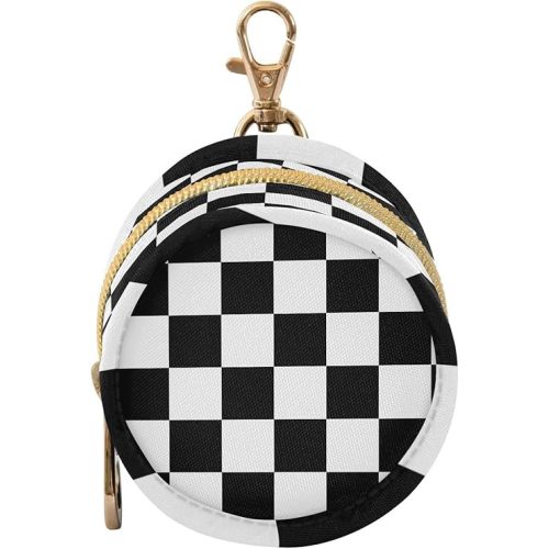 Pacifier Holder with Clip Pacifier Case for Diaper Bag Round Baby Pacifier Pouch Box Bag Portable Checkered Black and White