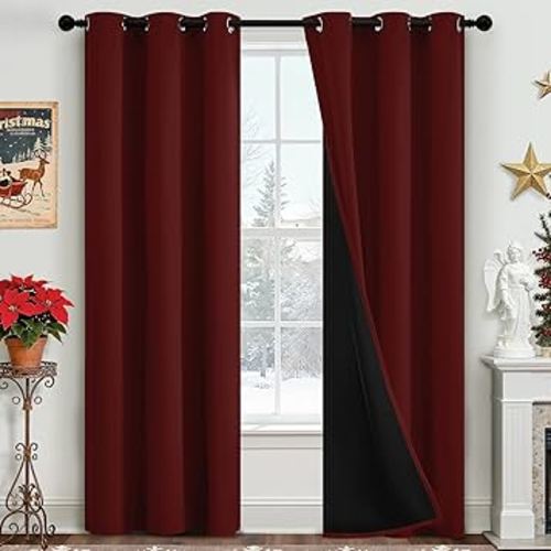 Yakamok 100% Blackout Curtains for Bedroom 2 Panels - Completely Blackout Window Drapes Thermal Insulate Window Panels with Black Backing for Living Room, Grommet Top (38 by 84 inches, Burgundy Red)