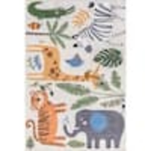 nuLOOM Debra Kids Spill Proof Washable Jungle Friends White Multicolor 5 ft. x 8 ft. Indoor Area Rug BIVL94A-508