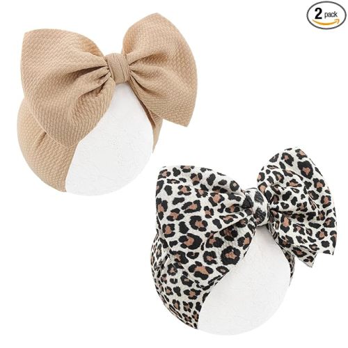 2Pcs Baby Girl Bows Leopard Print Headbands for Girls 7’’ Brown Bow Toddler Hair Accessories Newborn Infant Baby Hair Wrap