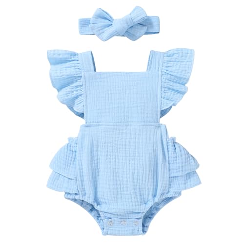 YOUNGER TREE Toddler Baby Girl Ruffled Sleeveless Romper Casual Summer Jumpsuit Cotton Linen Clothes