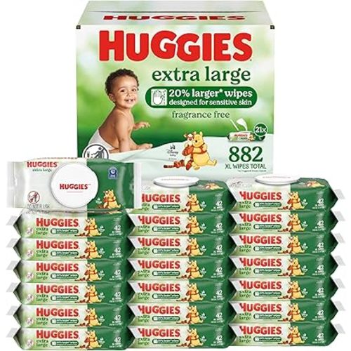 Huggies Extra Large Baby Wipes, Unscented, 8 Flip-Top Pack, 882 XL Wipes Total, Packaging May Vary