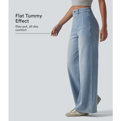 Women’s Halara Flex™ High Waisted Tummy Control Wide Leg Casual Jeans with Pockets - Halara