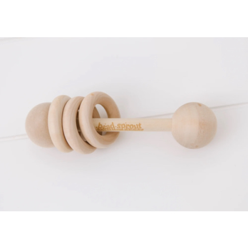 Wooden baby rattle with wood rings, Bead Sprout | Bead Sprout