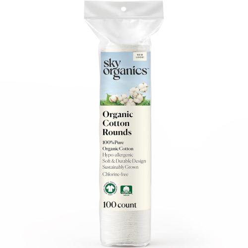Sky Organics Organic Cotton Rounds for Sensitive Skin, 100% Pure GOTS Certified Organic for Beauty & Personal Care, 100 ct. w Ebook