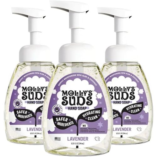 Molly's Suds Foaming Hand Soap - Made with Aloe and Coconut Oil | Moisturizing Hand Wash | Clean Ingredients, Infused with Essential Oils | Lavender - 8.25 Oz (Pack of 3)