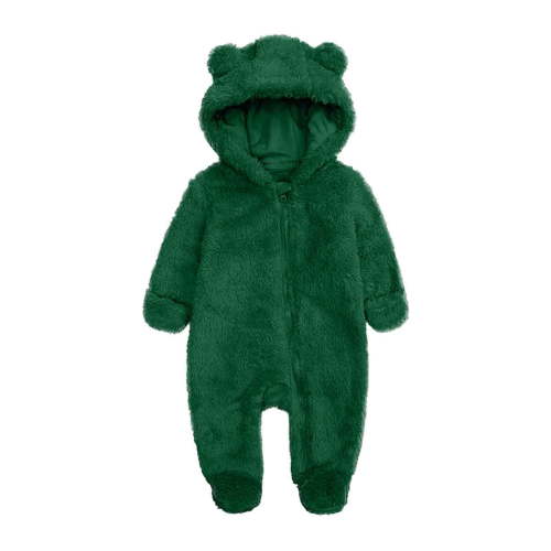Riecok Winter Jumpsuits Baby Boy Girl Thick Rompers Cute Bear Ears Hooded Solid Sleepers Infant Warm Clothes Green 3 Months