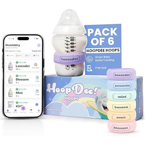 NFC Breast Milk Bands with Free App Integration for Breast Milk Labels & Formula Management, Dishwasher-Safe Silicone, Color-Coded Sets (6 Bands)