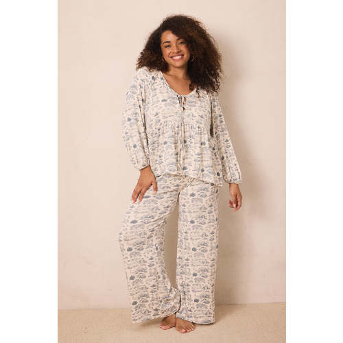 Bleu Toile Tie-Top Long-Sleeve Women’s Sleep Set