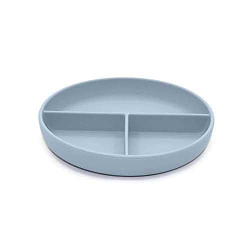 nouka Divided Suction Plate | 100% Food-Grade Silicone | Comes With A Lip Edge & Suction Base | Non-Slip & Soft | Dishwasher Friendly | Lily Blue | Size 7.5 in