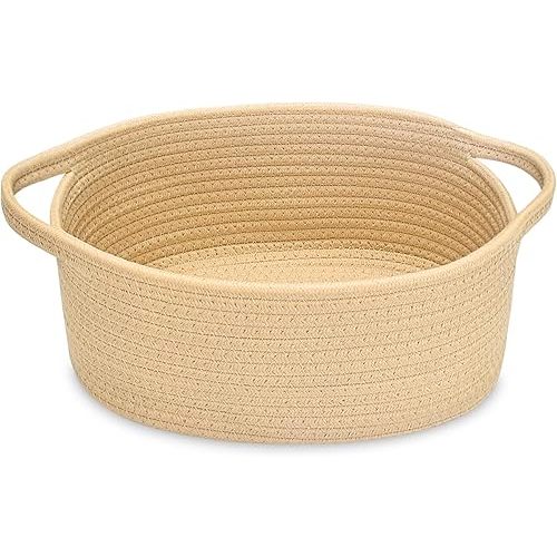 ABenkle Small Basket with Handles - Decorative Durable Rope Woven Storage Bin Shelf Storage Organizer Cube, Easter Baby Gift Basket, 12"x8"x5"