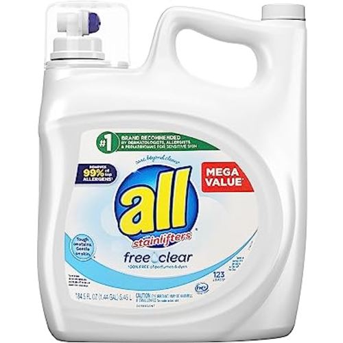 All Ultra with Stainlifters HE Liquid Laundry Detergent, Free Clear, Tough on Stains and Gentle on Skin - 184.5 Fluid Ounces, 123 Loads