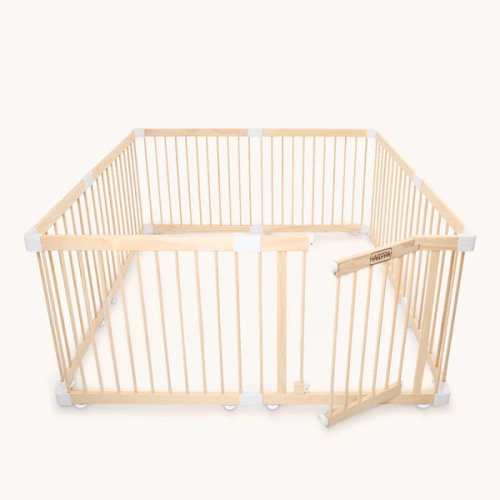 HARPPA Wooden Baby Gate Playpen | Non-Toxic Foldable DIY Adjustable Play Yard for Infants & Toddlers – Natural Finish Baby Fence for Small & Large Spaces
