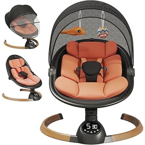Baby Swing for Infants, Bluetooth Swing for Babys with Music Speaker, 5 Speeds and Remote Control, Electric Portable Swing for Baby, 10 Preset Melodies,3 Types of Sitting Settings,Remote (Black)