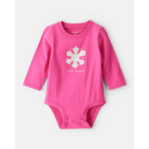 Baby Girl Snowflake Long-Sleeve Graphic Bodysuit - Pink | Carter's