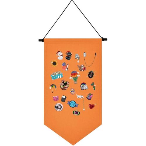 Wall Hanging Brooch Storage Case Canvas Display Stand Enamel Pin Display Banner Holder Earrings Necklace Glitter Pin Collection Organizer (Orange)
