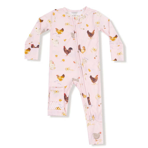 2-Way Zip Romper, Collector Chickens Pink