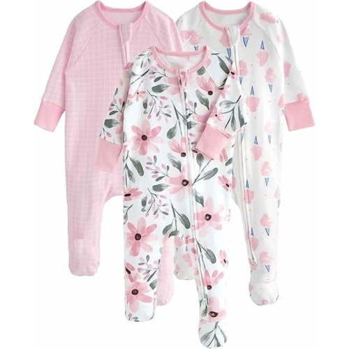 YOOFOSS Baby Pajamas, 3pcs, Organic Cotton Footed Sleepers for Newborn 0-9 Months, Unisex