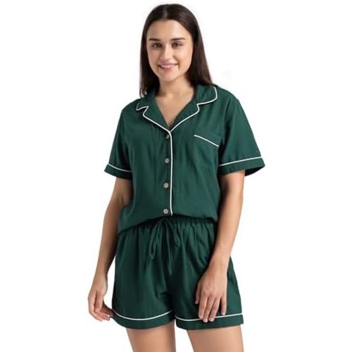 Womens Pajama Sets 100% Gauze Cotton Linen Like Muslin Pajamas Short Sleeve Button Sleepwear Bride Soft Pj Lounge Set