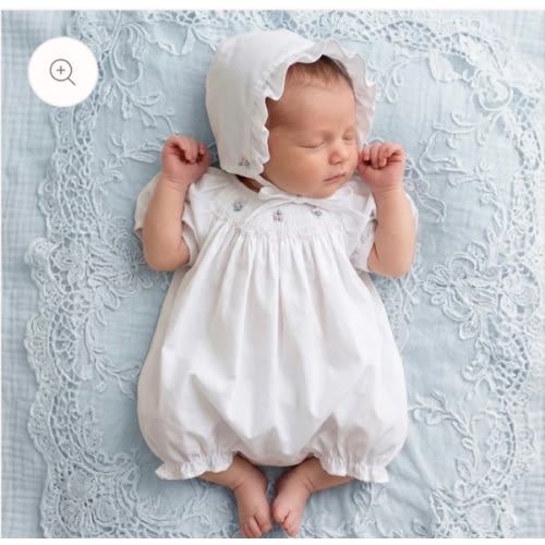 White Floral Smocked Bubble