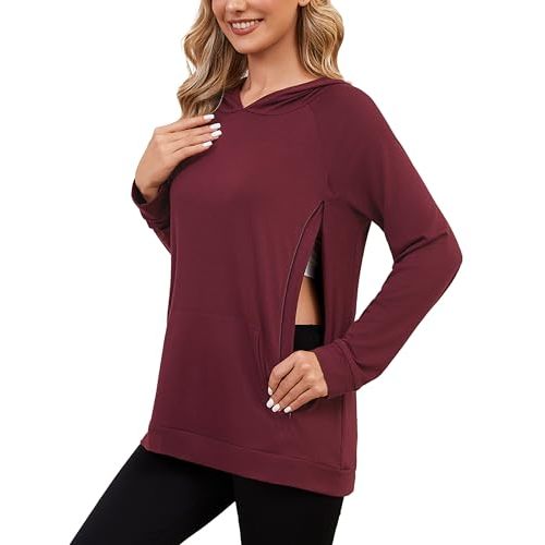 Liu & Qu Women's Nursing Sweatshirts for Breastfeeding with Hidden Zipper Long Sleeve Maternity Hoodie Causal Clothes