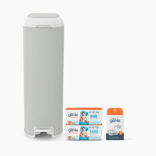 Diaper Genie Platinum Stainless Steel Diaper Pail Gift Set - Stone Grey