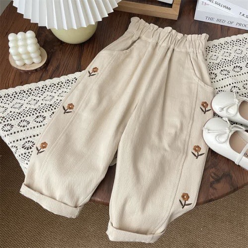 Toddler Girl Embroidered Flower Fashion Pants
