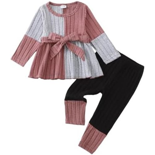 Kucnuzki Toddler Baby Girl Clothe Long Sleeve Shirt Sweatshirt Leggings 2 Piece Kids Baby Girl Fall Outfit Winter Clothe