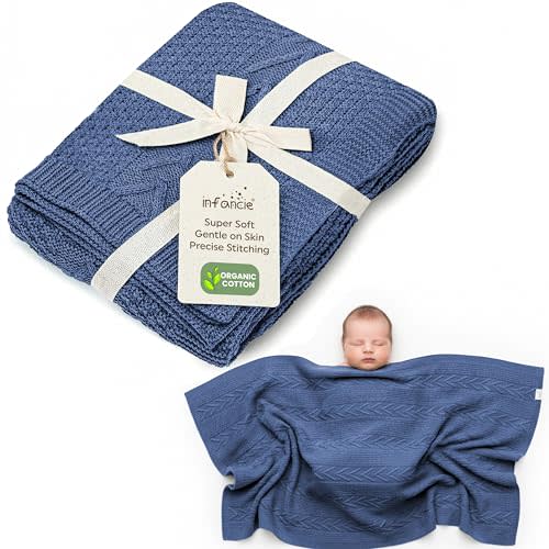 Organic Cotton Knit Baby Blanket 31.5 X 43.3 Inches Soft Knitted and Breathable Baby Blanket for Boys and Girls Perfect Soft Baby Blankets for Infants Toddlers All Seasons