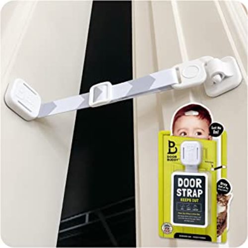 Door Buddy Baby & Cat Door Latch - Grey. Adjustable Strap Keeps Kids Out of Cat Areas. Simple Child Safety Lock for Doors. The Easier Baby Gate and Kitty Door Interior Alternative.