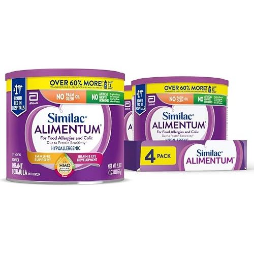 Similac Alimentum with 2’-FL HMO Hypoallergenic Infant Formula, for Food Allergies and Colic, Suitable for Lactose Sensitivity, Baby Formula Powder, 19.8-oz Value Can, Pack of 4