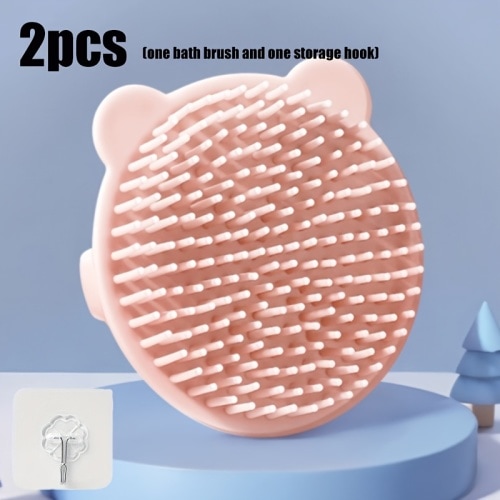 2pcs (One Bath Brush And One Storage Hook) Bear-Shaped Shampoo Brush, Bath Artifact, Bath Brush, Cute Style Bath Brush, Easy to Foam, Comfortable Experience, Scalp Shampoo, Body Brush