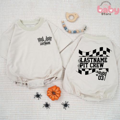 Personalized Racing Pit Crew Baby Romper, Checkered Flag Baby Clothes, Racing Baby Outfit, Baby Shower Gift, Race Team Shirt, Racing Tee