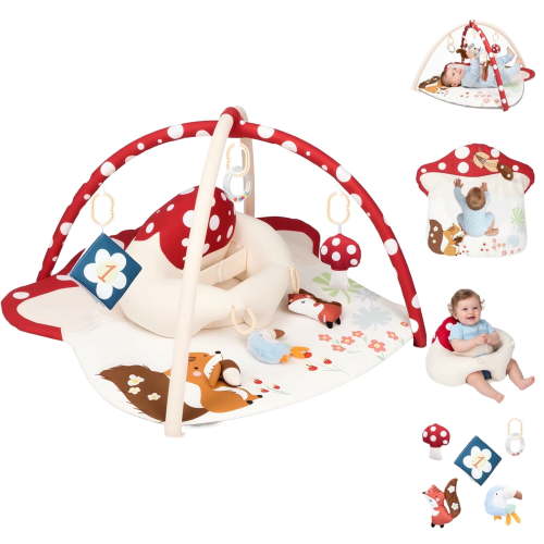 suihuooo Baby Gym & Tummy Time Activity Play Mat with Seat Support And 5 Detachable Toys for Newborn Infant 0-18 Months Boys Girls,Red
