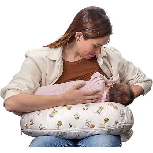 Boppy Nursing Pillow - Ergonomic Bottle & Breastfeeding Pillow with High, Firm, Large Area, Water-Repellent Cushion with Washable Cover; Baby Safety Alliance Verified - Tan Happy Houseplants