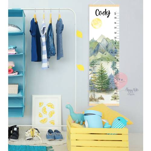 Forest and mountains growth chart Kid height chart Woodland nursery decor