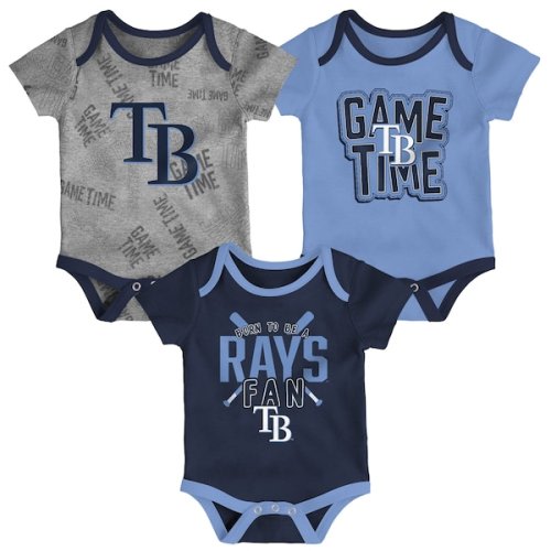 Tampa Bay Rays Newborn & Infant Game Time Three-Piece Bodysuit Set - Navy/Light Blue/Heathered Gray