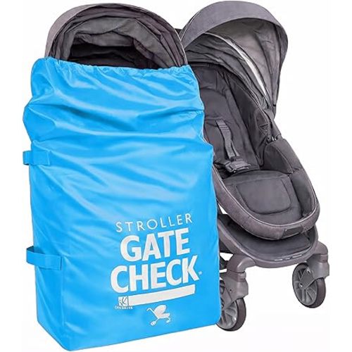 J.L. Childress Gate Check Bag for Single & Some Double Strollers - Travel Bag for Airplane, Fits Most Standard Baby Strollers, Airport Accessories Gate Check, Flying Essentials - Neon Blue