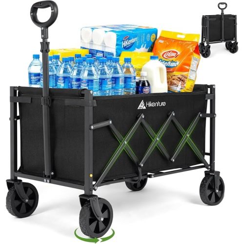 Hikenture Collapsible Wagon Cart with Wheels, 220 lbs Foldable Wagon