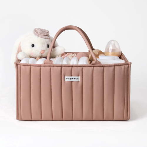 Blissful Diary Diaper Caddy Organizer,Baby Baskets for Baby Shower, Portable Nursery Changing Table Organizer, Diaper Bag, Infant Newborn Essentials Gift, Baby Registry Must Have, Dusty Rose