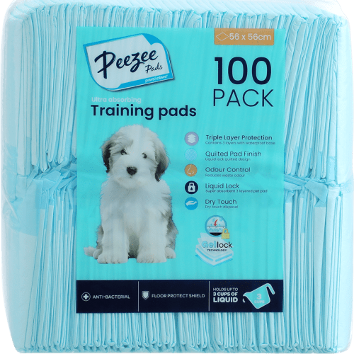 Paws And Claws 56 x 56cm Antibacterial Pet Training Pads - 100 Pack