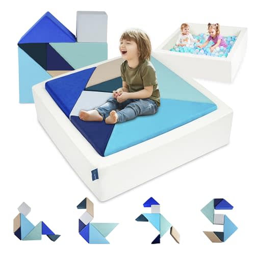 Heypappy Kids Play Sofa, Tangram Square Puzzles Couch Furniture, Modular Kids Play Couchs Furniture, Puzzle Solving Couch Building Fort for Playroom Bedroom Boys Girls Teens, Ocean