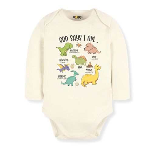 God Says I Am Dinosaur Baby Bodysuit – Dino Kids T-Shirt Toddler Tee, Christian Apparel Baby Gift