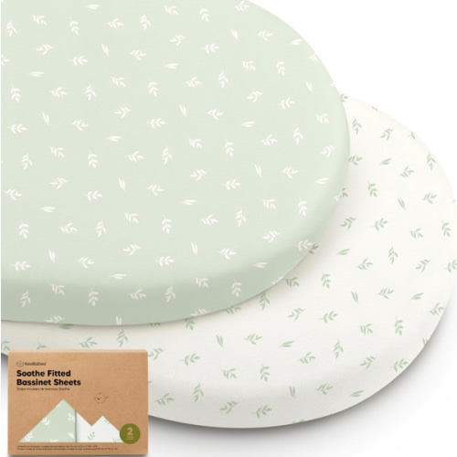 2-Pack Organic Bassinet Sheets for Girls, Boys - 100% Cotton Bassinet Mattress Sheets Compatible with Halo Bassinest Swivel Sleeper, Graco, Baby Delight, Chicco, Unisex Fitted Bassinet Sheets (Herb)