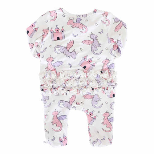 Dragon Adventure Ruffle Zipper Footie | Pink