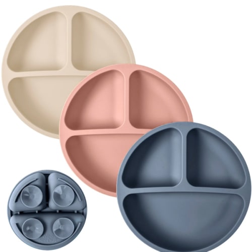 WeeSprout | Silicone Suction Plates with Lids Divided Silicone Plates | Set of 3