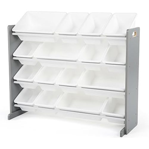 Humble Crew Supersized Toy Storage Organizer with 16 Removable Bins, Grey/White – Large Toy Storage for Toddlers Ideal for Kids' Rooms, Playrooms, and Nurseries - Modern Toy Bins for Kids